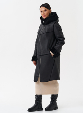 Натуральная дубленка с капюшоном