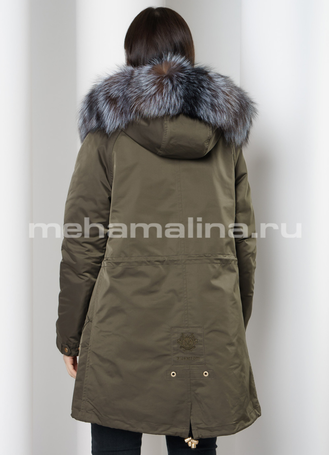 Укороченная парка в цвете хаки, отделка блюфрост модель № 08 в рассрочку