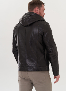 Мужская кожаная куртка с капюшоном