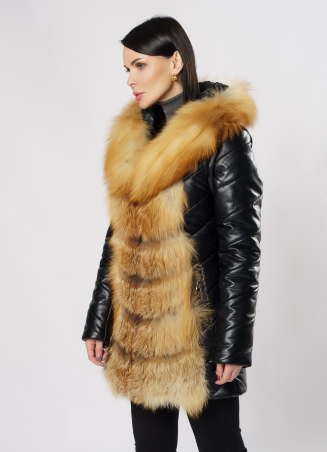 Пуховик трансформер из эко кожи модель № 980 в кредит