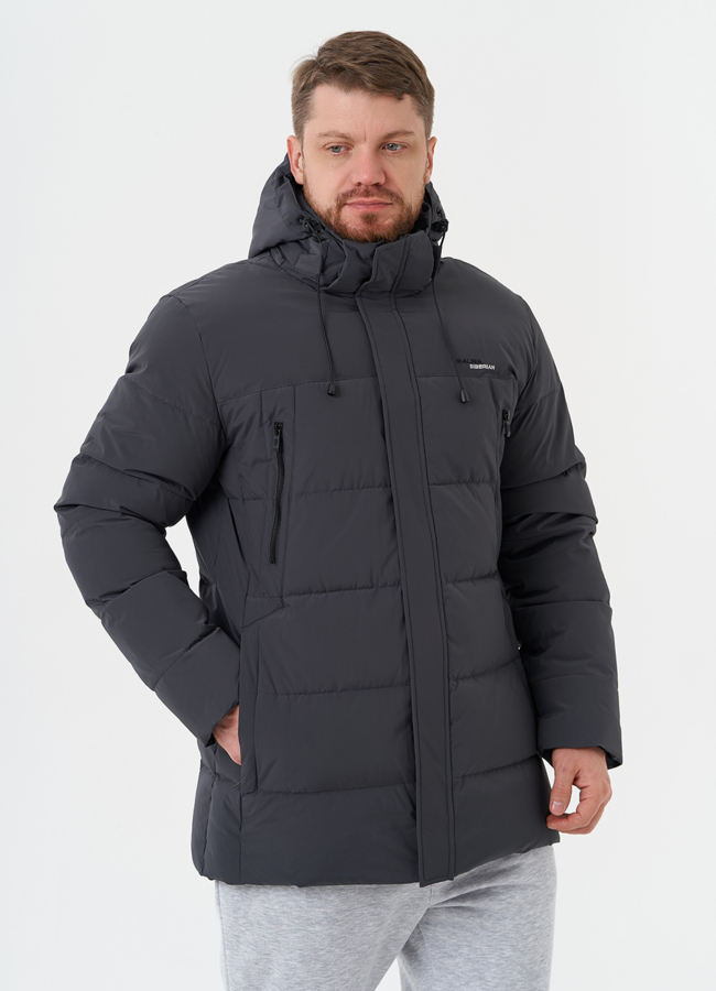 Мужской пуховик с капюшоном модель № 28264 меха малина