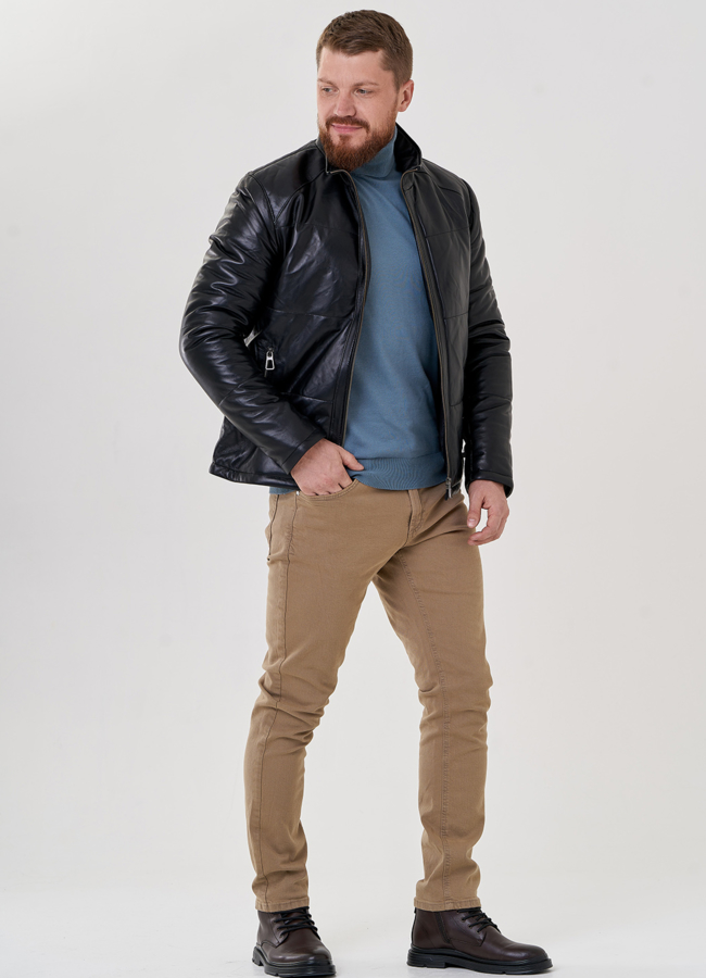 Кожаная мужская куртка на утеплителе модель № 79195 в кредит