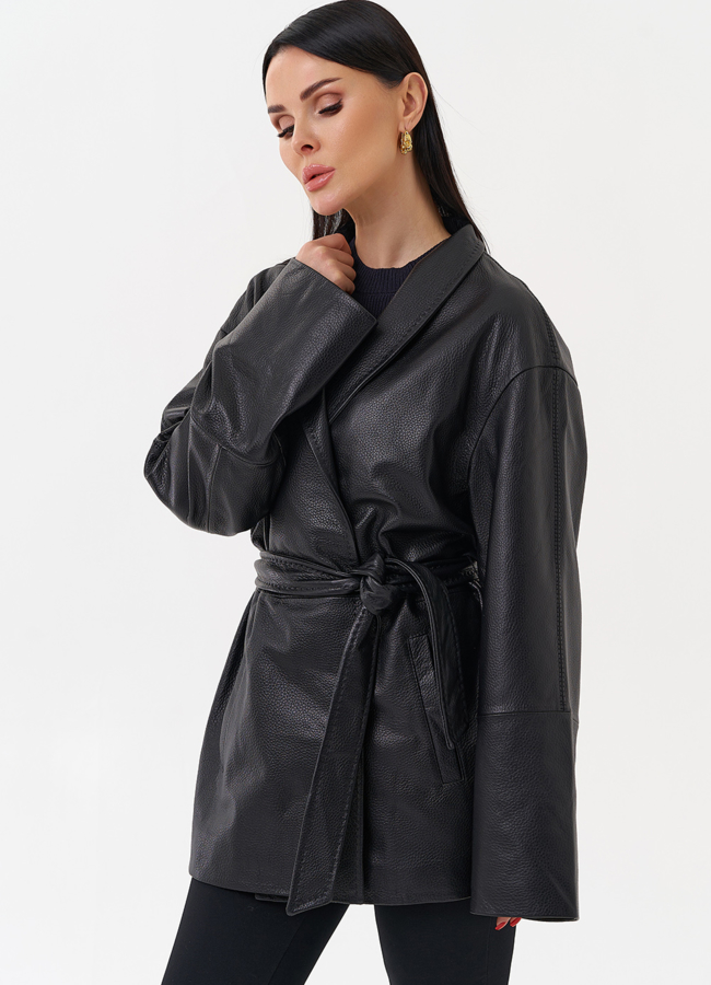 Жакет с поясом из натуральной кожи модель № 4582 универмаг малина