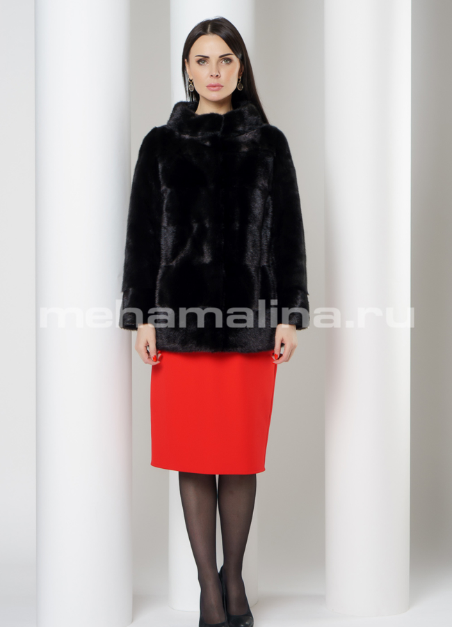 Укороченная норковая шуба черного цвета модель № S-781 в рассрочку