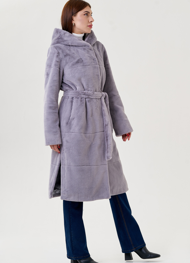 Женское пальто из эко меха с капюшоном  модель № 79337 в рассрочку