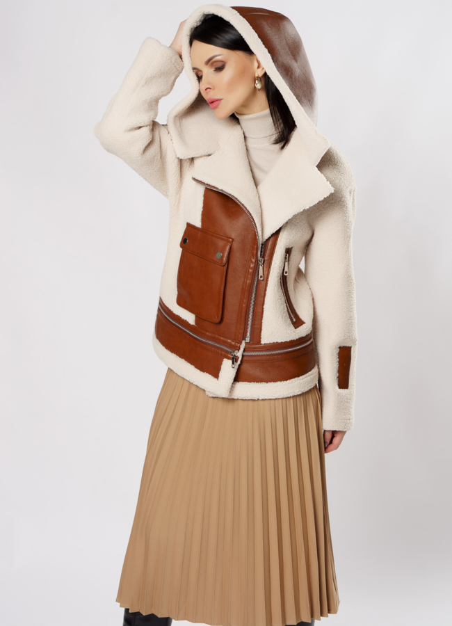 Укороченная дубленка из эко кожи  модель № 2070-1 универмаг малина