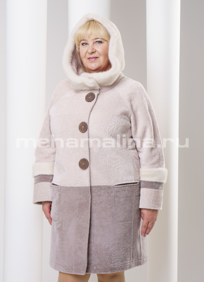 Двустороннее меховое пальто с капюшоном модель № BP-24 универмаг малина