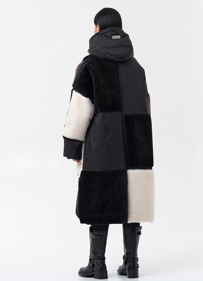 Комбинированный женский пуховик с капюшоном модель № 28373 универмаг малина