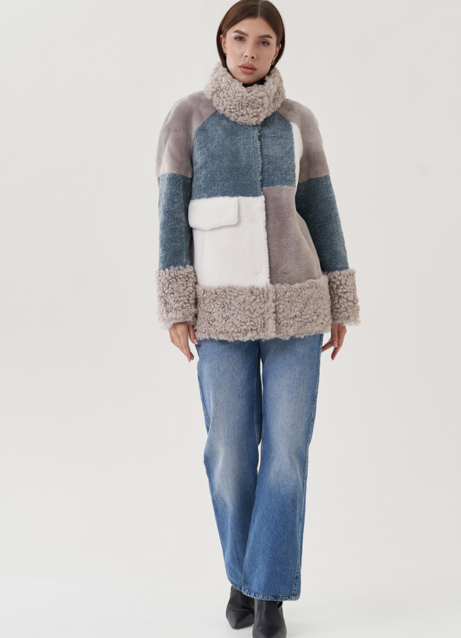 фото Куртка мультиколор из овечьей шерсти модель № 25415