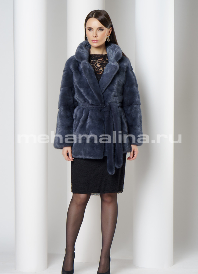 фото Укороченная норковая шуба в цвете графит модель № S-758