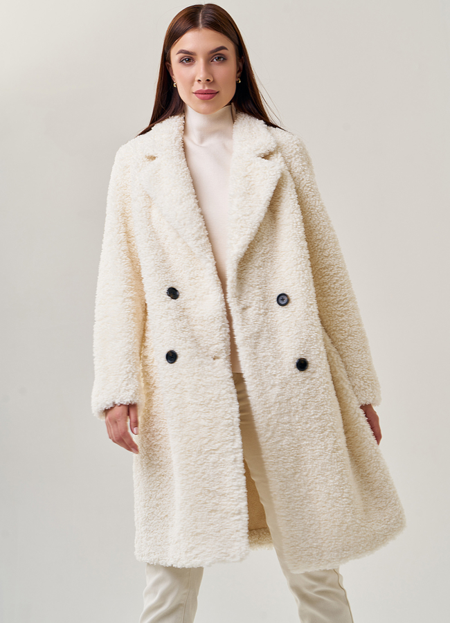 Двубортное женское пальто из искусственного меха модель № 23239 универмаг малина