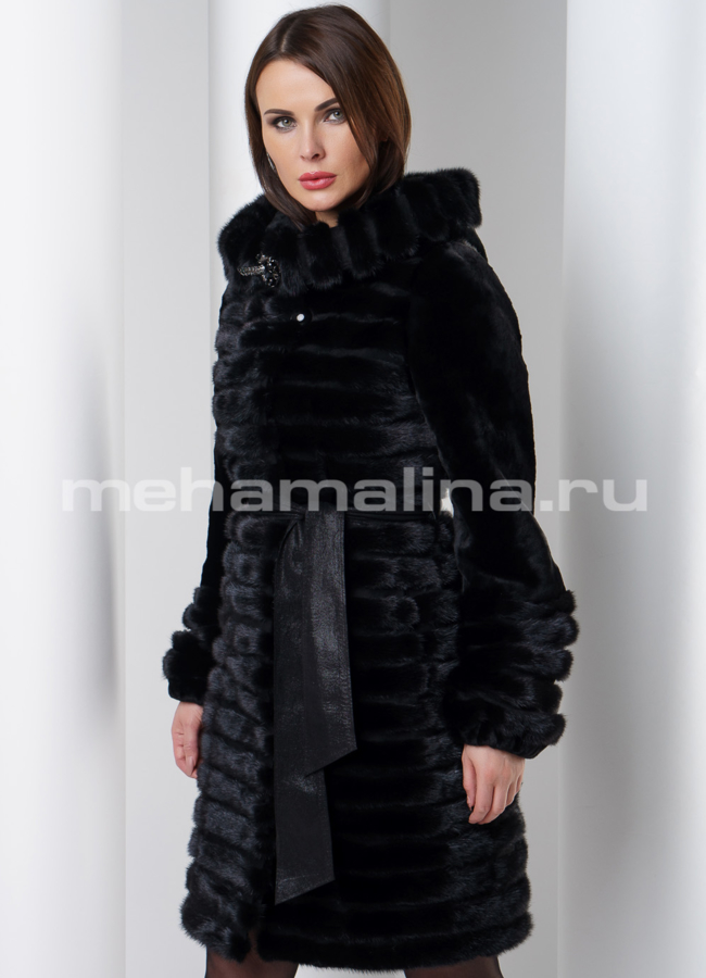 Норковая шуба с капюшоном модель № S-542 универмаг малина