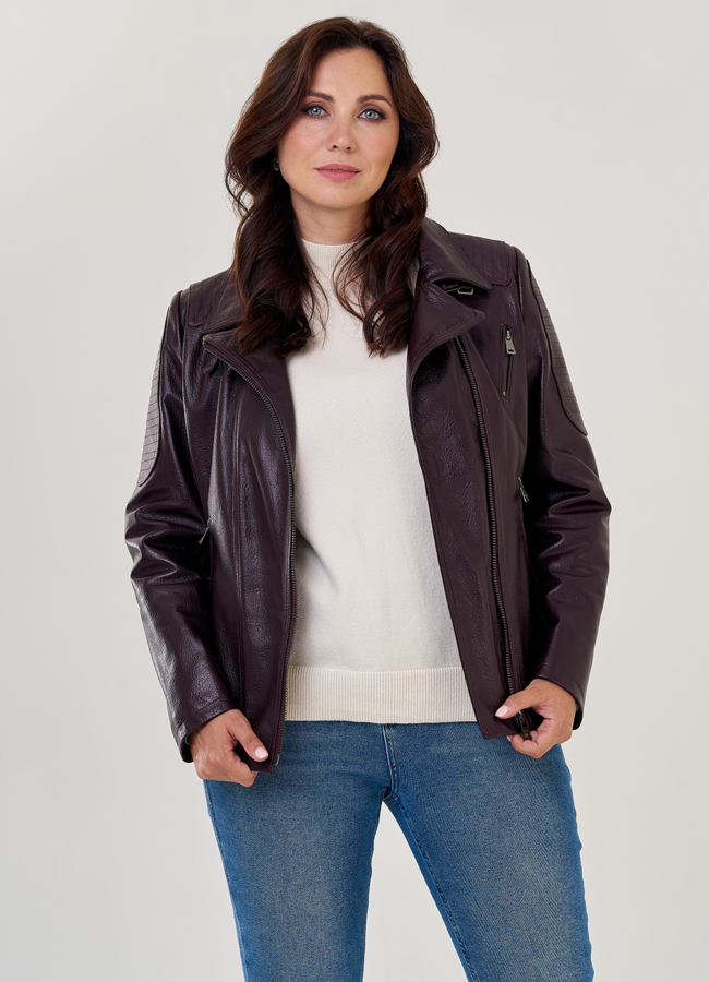 Женская куртка косуха бордового цвета модель № 10637 универмаг малина