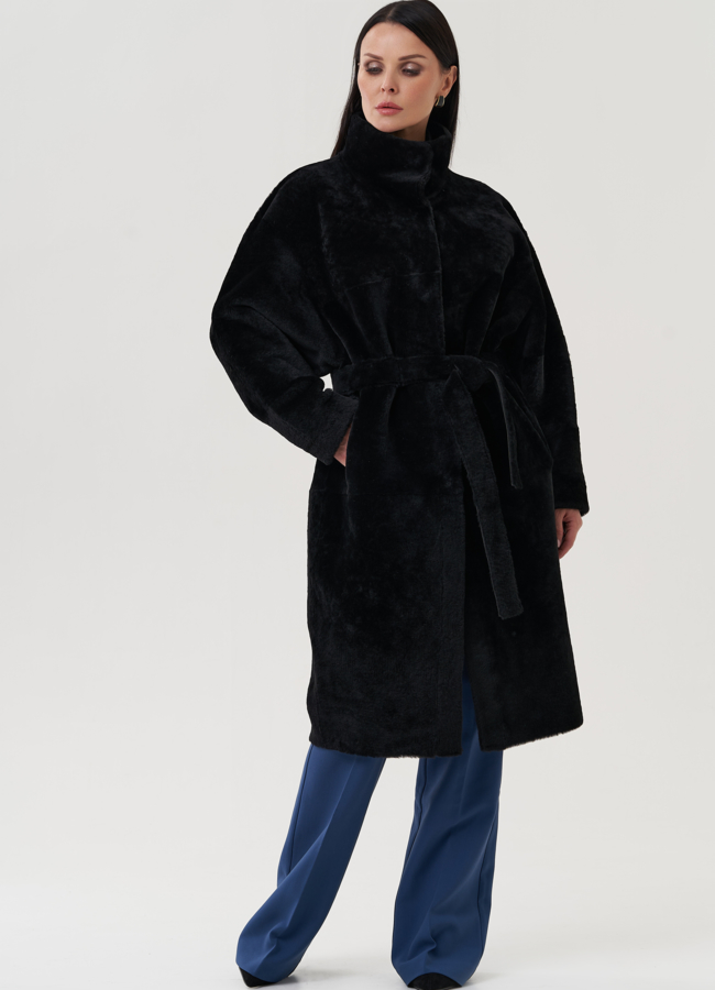 фото Женская дубленка в черном цвете модель № 25525