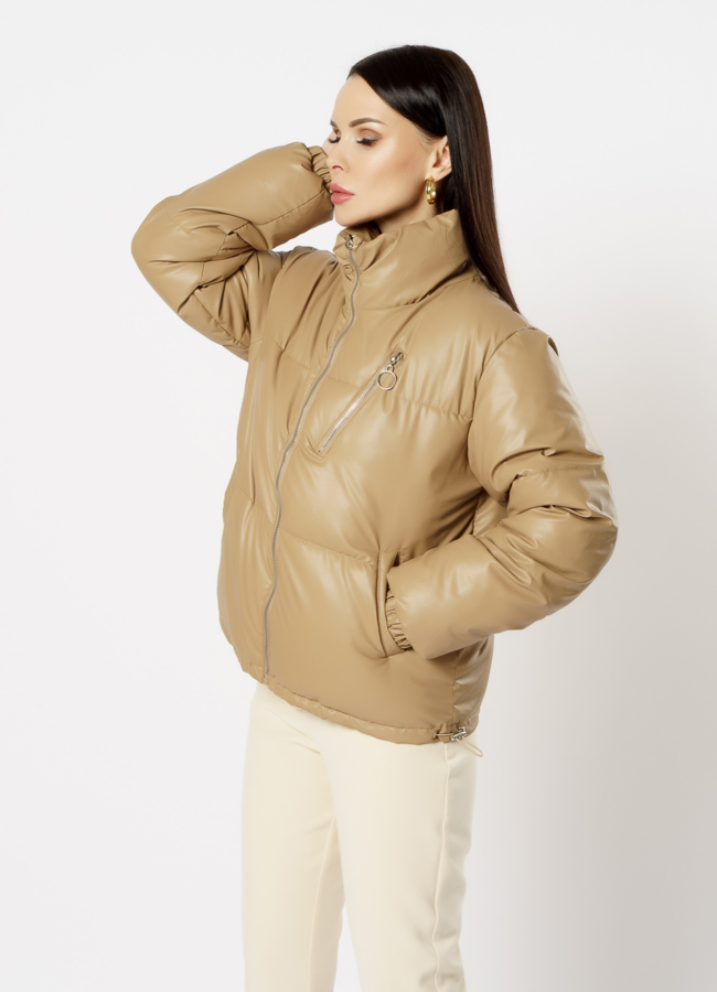 Куртка из эко кожи утепленная бежевого цвета модель № 821 универмаг малина