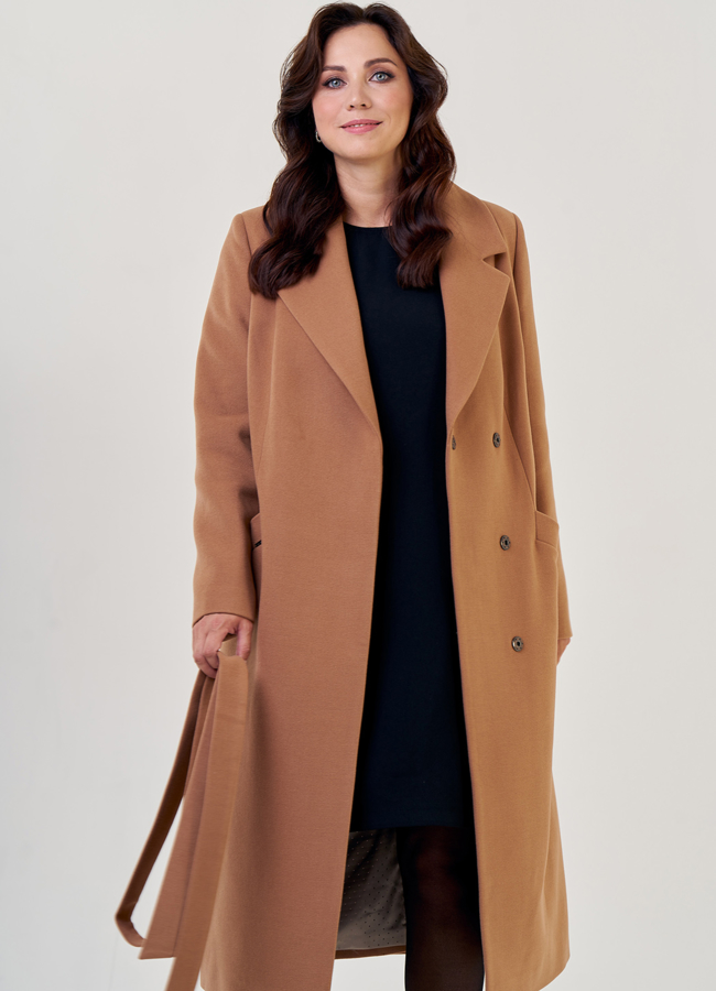 Классическое женское пальто в коричневом цвете  модель № 23181 универмаг малина