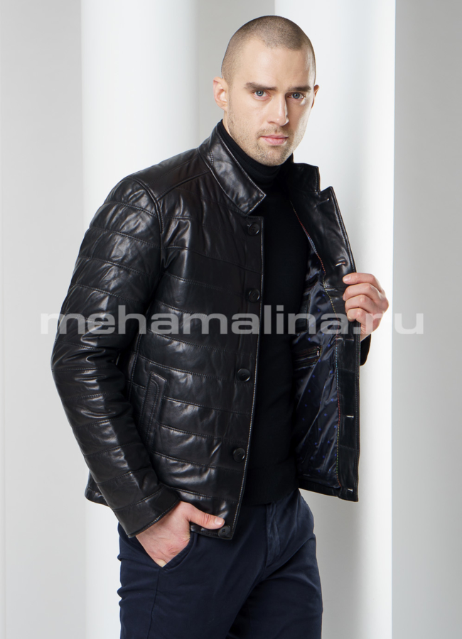 Кожаная куртка модель № KP-216 универмаг малина