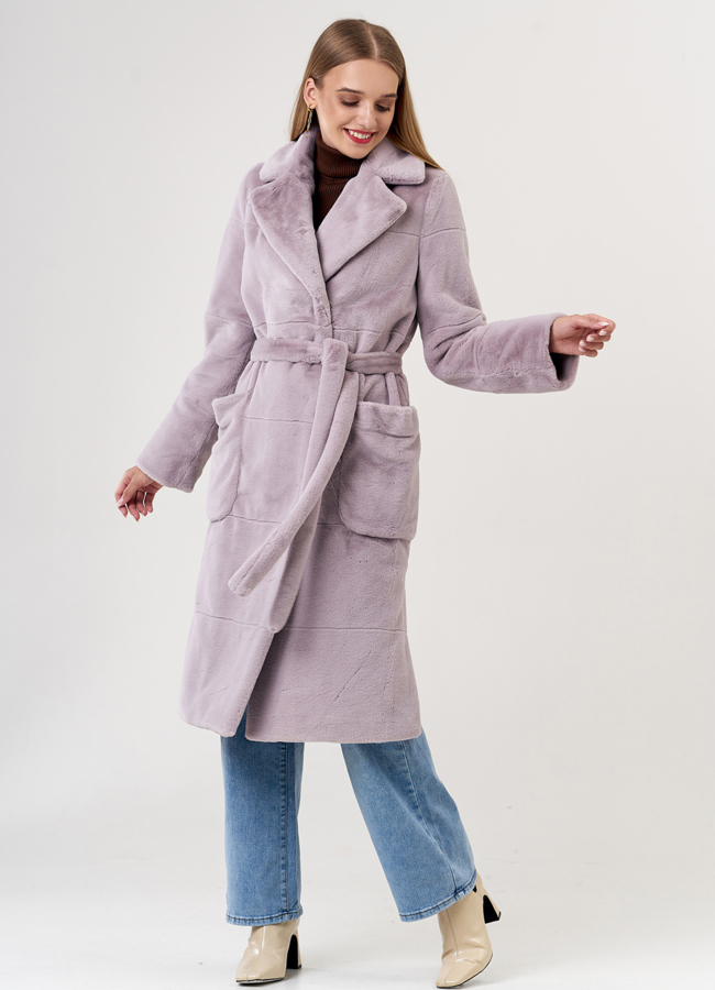 Пальто из эко меха под норку модель № 21128 меха малина