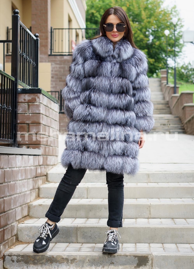 Жакет - трансформер из чернобурки с воротником стойка модель № 15-95 меха малина