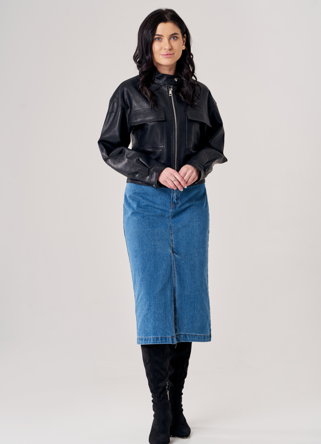 фото Женская куртка из эко кожи черного цвета модель № 20748