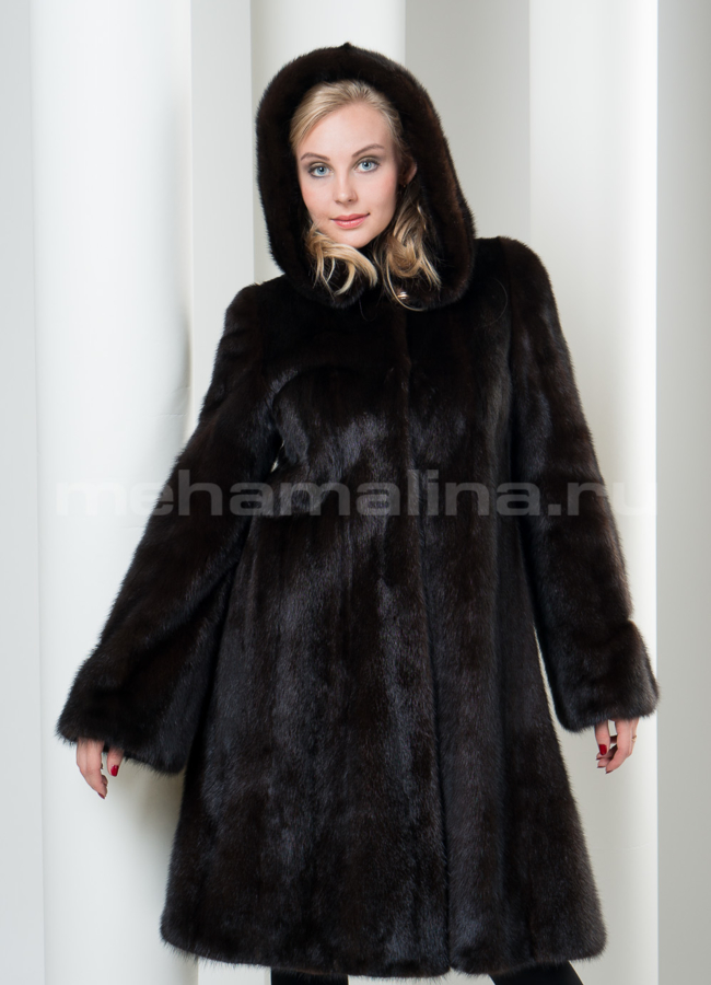 Шуба норка годе с капюшоном модель № S-88 в кредит