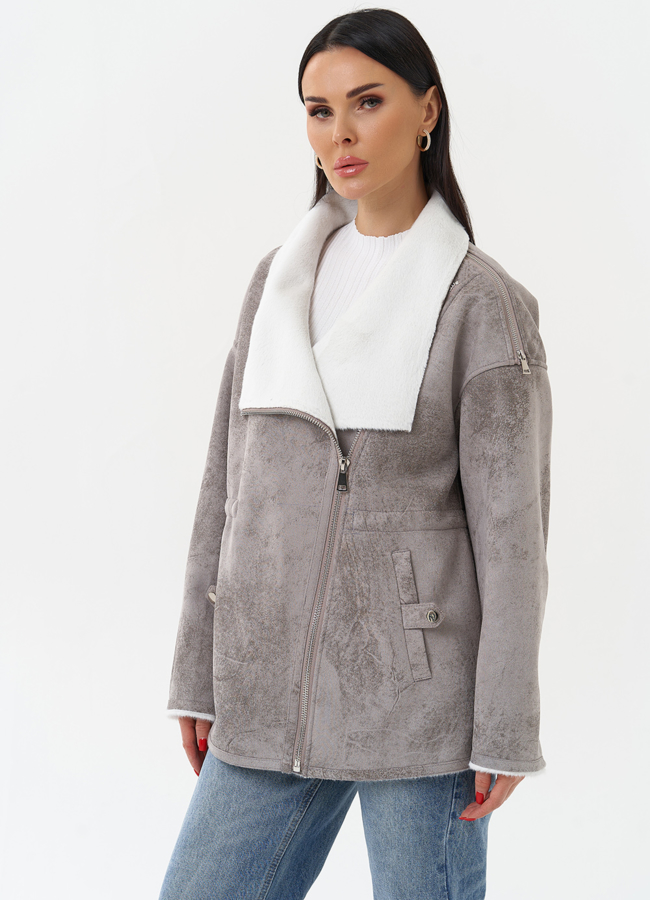 Женская дубленка из эко замши  модель № 29983 в рассрочку