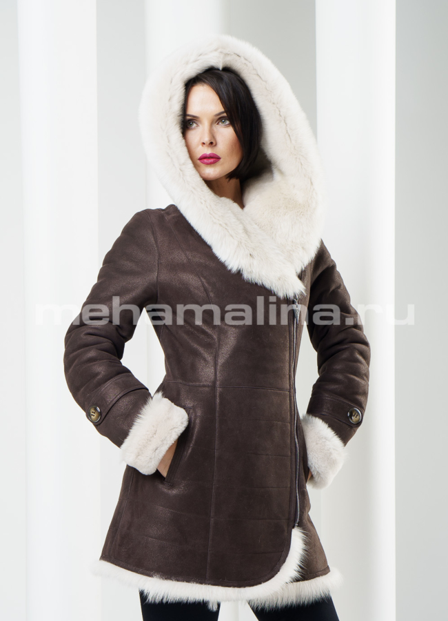 Дубленка на молнии с оформлением из тасканы модель № D-123 в рассрочку