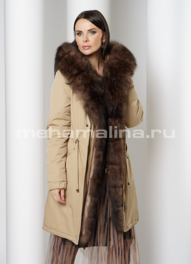 Меховая парка на молнии с капюшоном модель № 9002 универмаг малина