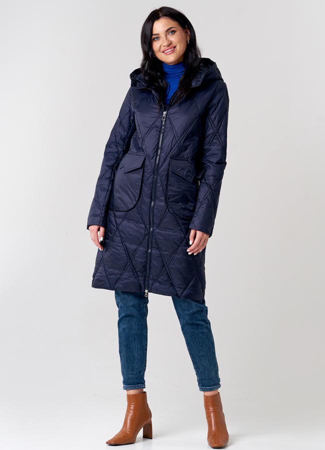 Стеганое полупальто в синем цвете модель № 21580 универмаг малина