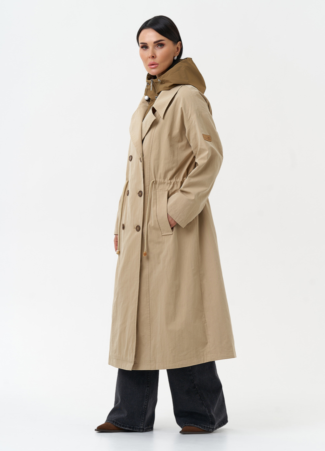Длинный плащ парка с капюшоном модель № 30037 в рассрочку