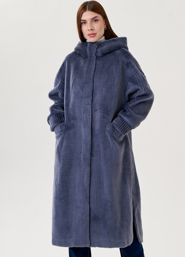 Женское пальто из шерсти с капюшоном  модель № 23522 универмаг малина