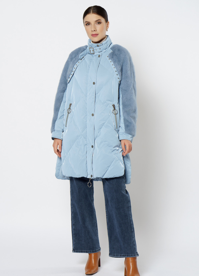 фото Пуховик женский голубого цвета модель № 19-221