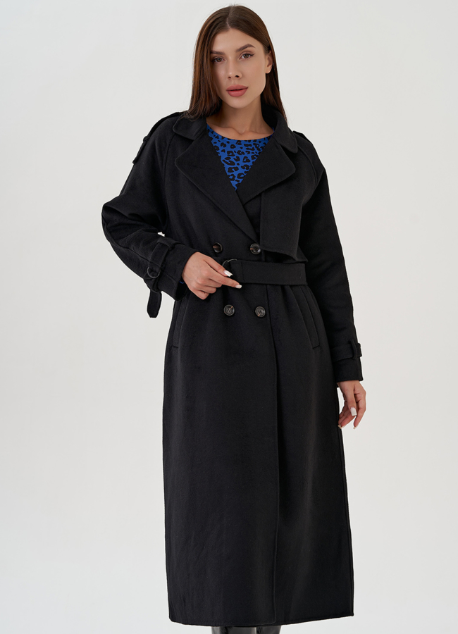фото Удлиненное классическое черное пальто модель № 81822