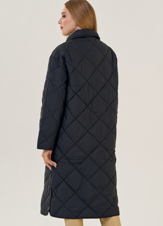 Пуховик женский со стойкой черного цвета  модель № 23199 универмаг малина