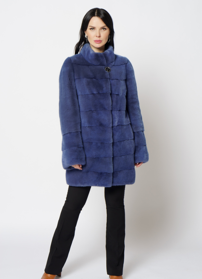 фото Шуба с воротником стойкой из скандинавской норки модель № 21474