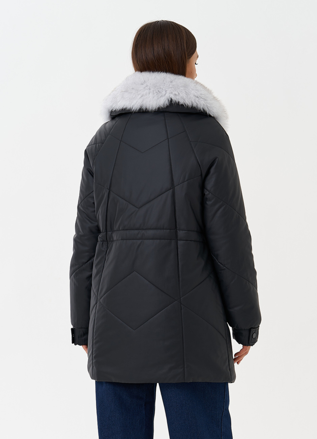 Пуховик из эко кожи с мехом модель № 27724 универмаг малина