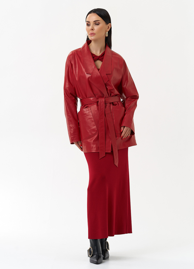 Куртка из натуральной кожи красного цвета модель № 30047 универмаг малина