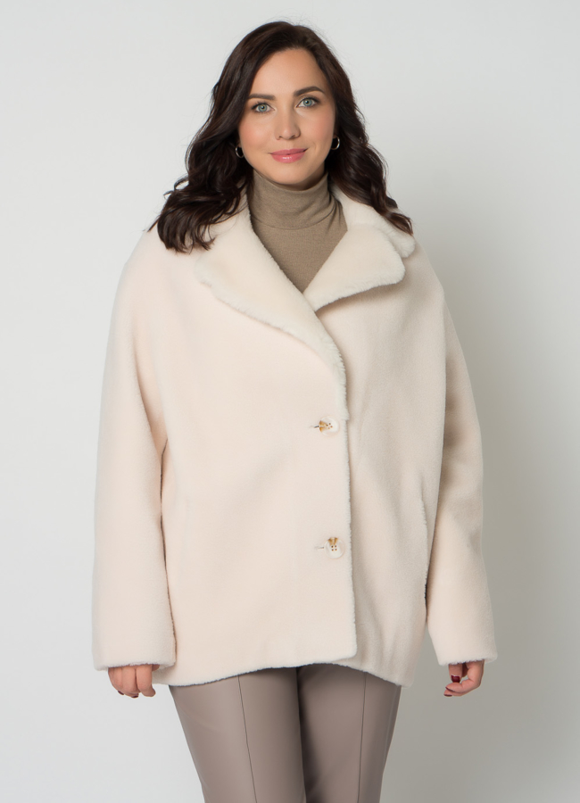 Женская куртка с английским воротником из шерсти модель № 21561 меха малина