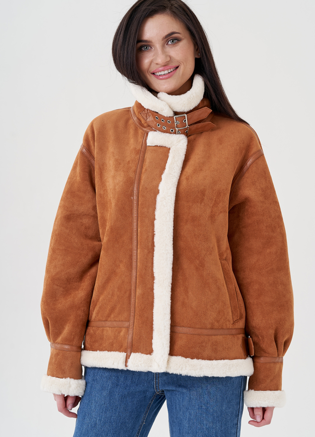 Дубленка женская  из эко замши  модель № 23953 универмаг малина