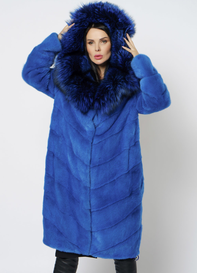 Шуба из норки синего цвета модель № 1202 универмаг малина