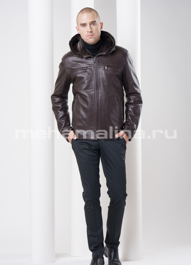 Дубленка с капюшоном, цвет коричневый модель № DM-76 в рассрочку