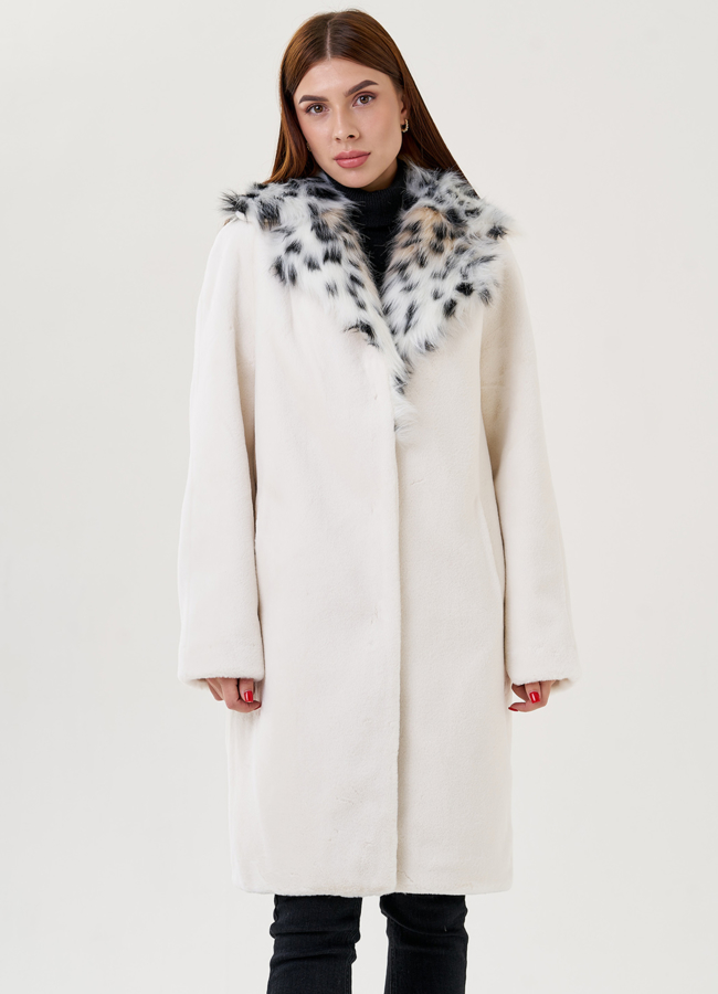 Пальто с воротником из искусственной рыси модель № 23620 универмаг малина