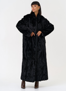 Длинная шуба из меха норки с поясом