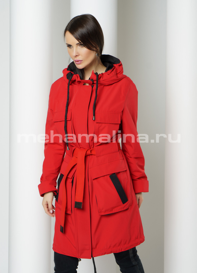 Красная парка с арктической лисой  модель № 613 в рассрочку