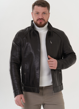 Мужская кожаная куртка с капюшоном