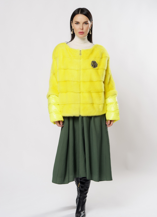 фото Куртка из норки желтого цвета на молнии модель № S-880