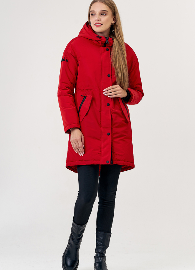 Женская парка в красном цвете модель № 21241 меха малина
