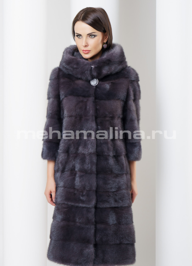 Норковая шуба с капюшоном модель № S-459 универмаг малина