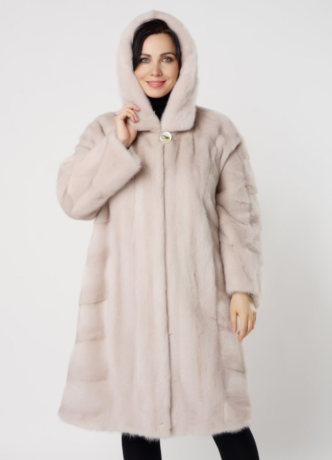Светлая норковая шуба с капюшоном модель № 3002 универмаг малина