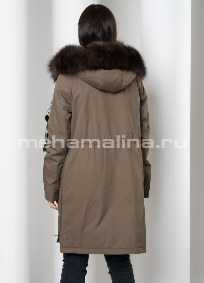 Парка на молнии с капюшоном с песцовой отделкой модель № 878 в кредит